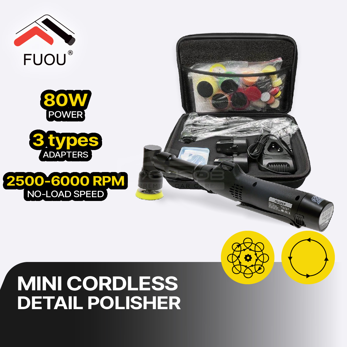 FUOU Mini Cordless Detail Polisher RO/DA Buffer Micro Scratches 12V Cordless Polisher Detail Kit [Pad Size 1"-3"]