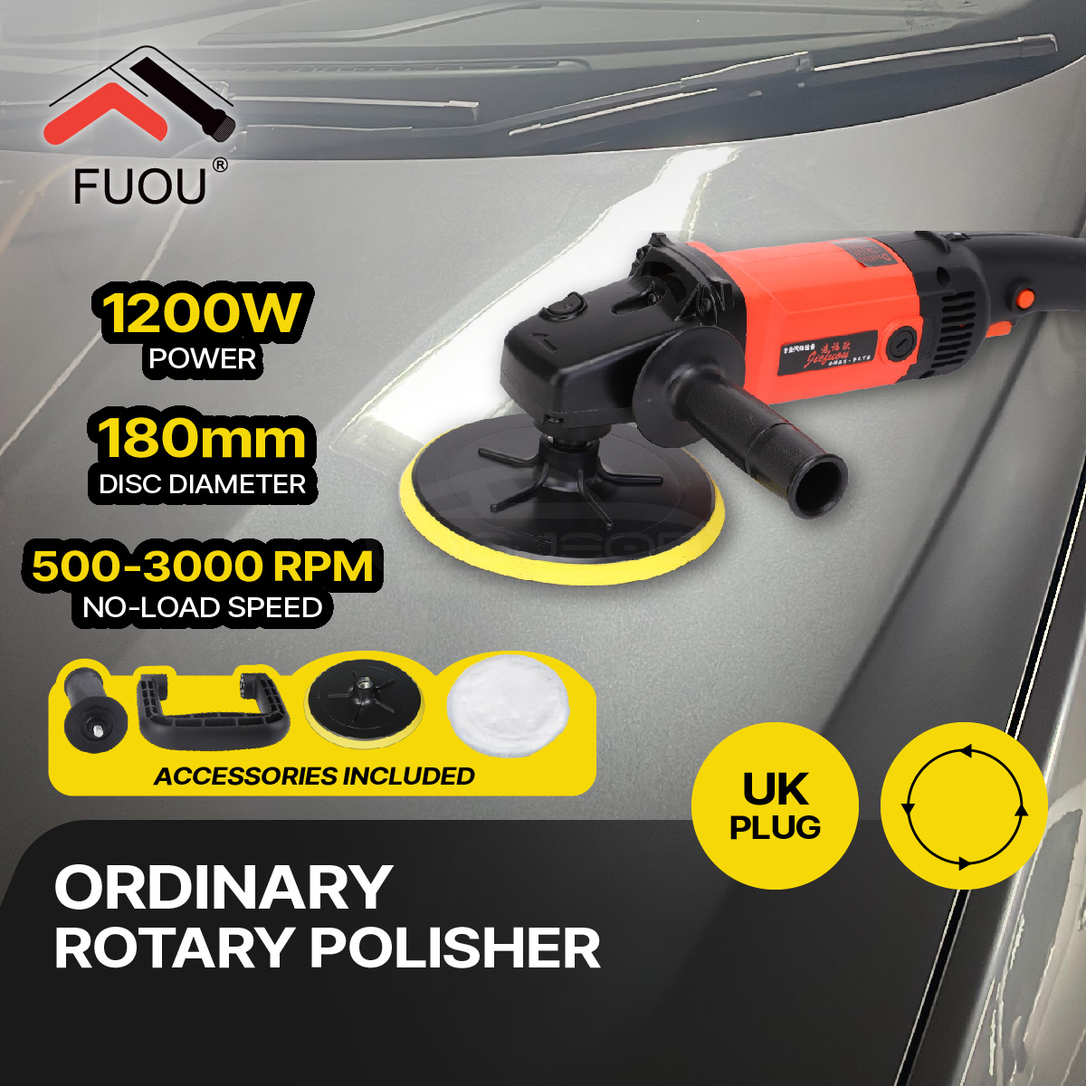 Fuou Ordinary Rotary Polisher 1200w Electric Polishing Buffer Car Polish Machine 6 Speed Control Mesin Polish Kereta