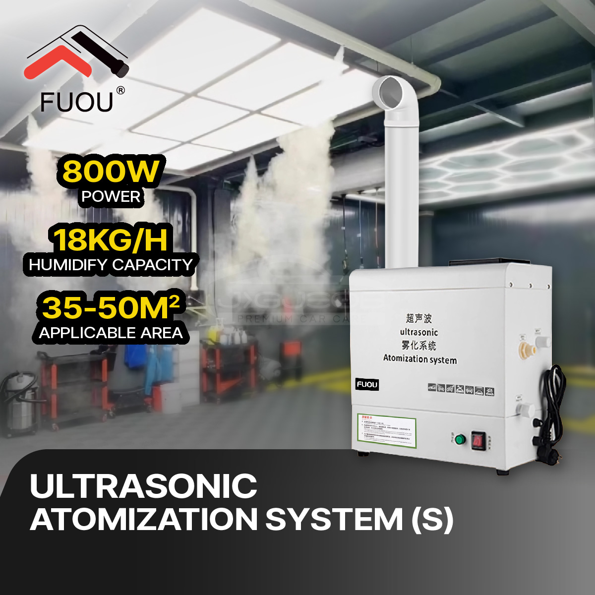 FUOU Ultrasonic Atomization System Industrial Humidifier for Car Tinted PPF Film Coating Dust-free Workshop Room