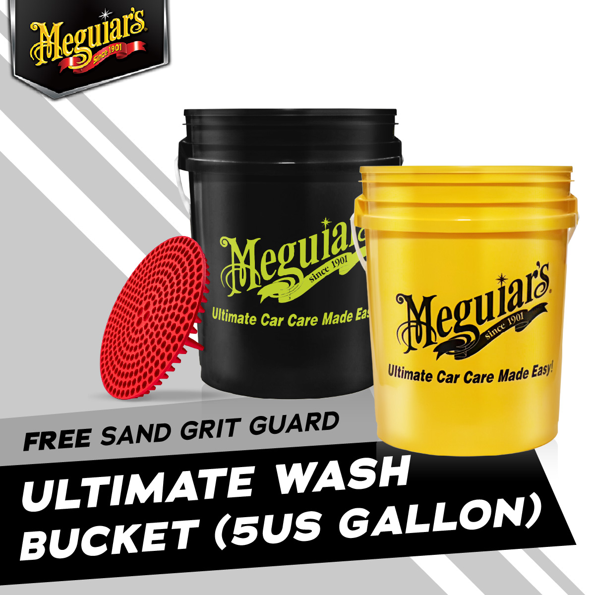 Meguiar's Ultimate Wash Bucket PP Plastic with Lid Cover Heavy Duty Detailing Bucket 5 US Gallon FREE Sand Grit Guard