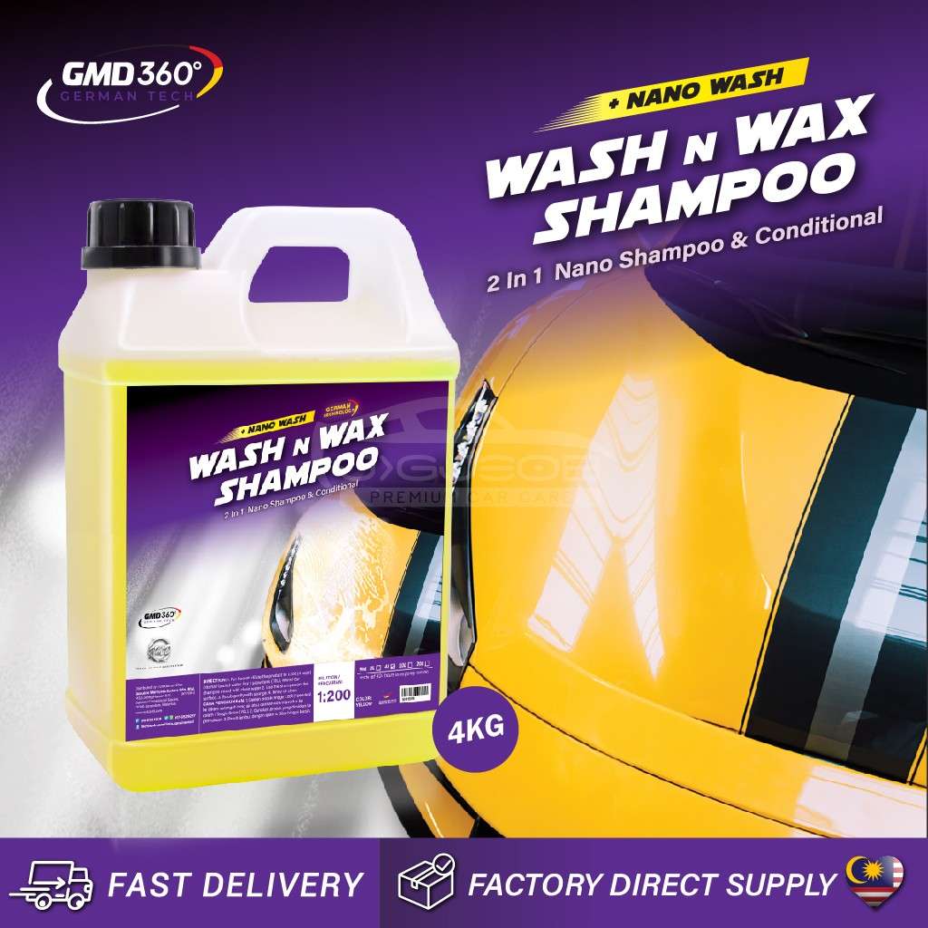 GMD Nano Wash & Wax 2 In 1 Car Shampoo (4kg) Car Wash Shampoo Conditioner Foam Wash Shampoo Automotive Kereta
