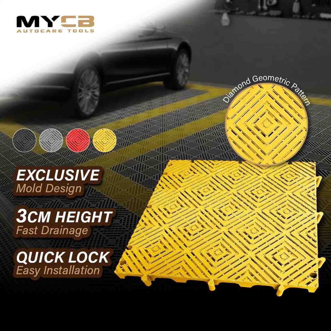 MYCB 3.0 [NEW] Inter-Locking Multi Function 40*40CM Plastic Splicing Grille Floor Mat Load up to 3-5 Tons Car Beauty 4S Accessories Renovation